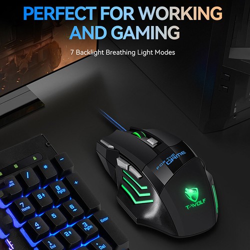 7D Wired Mouse USB Gaming Mouse RGB Backlit Ergonomic Game Mice