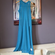 BLANC NOIR Size XS-S Mesh Atomic Blue Dress Beach Maxi Long NWT