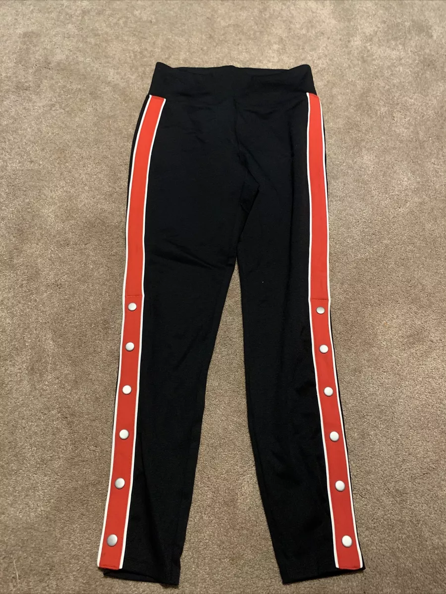 Women Express Black Red Stripe High Rise Sweatpants Snap Sides