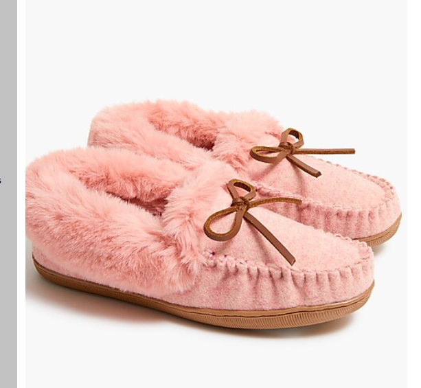 J.Crew] Women's Heathered faux-shearling moccasin slippers - Size