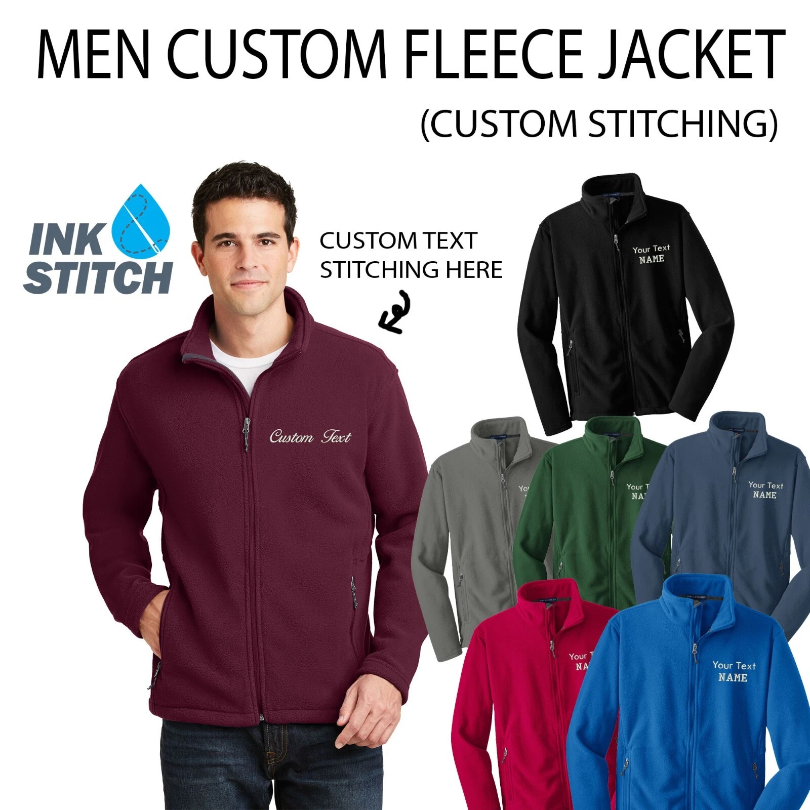 F217 Design Your Own Custom Logo Texts Stitching Men Fleece Jackets
