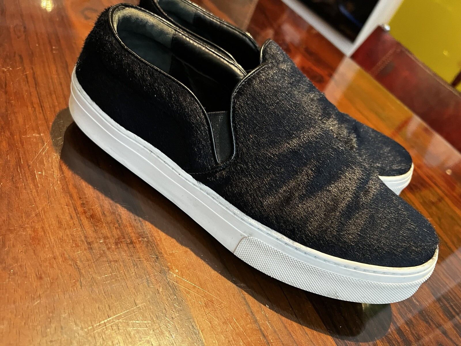 PONY CELINE Sneaker slip on da donna blu navy con capelli di cavallo ballerine taglia 40 UK 7