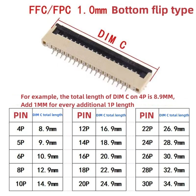 10PCS FFC/FPC Flat Cable Connector Socket 1.0MM 6/8/10/12-30P Top/bottom/flip - Image 4 of 4