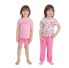 Lands' End Boys Girls Pajama Set Pink Multicolor Sweet Smiley Faces 4-Piece PJ