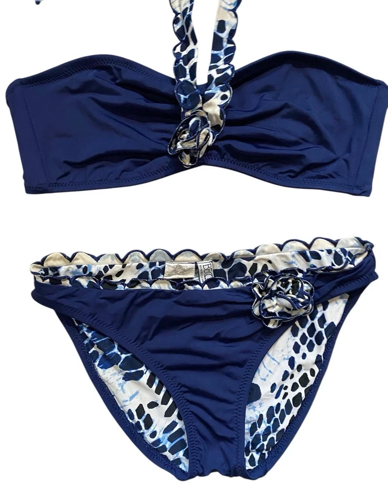 Becca Azul Blanco Bikini Festoneado Traje de Baño Conjunto de 2 Piezas Mujer Top L Parte Inferior S Sout Foto 2 de 4
