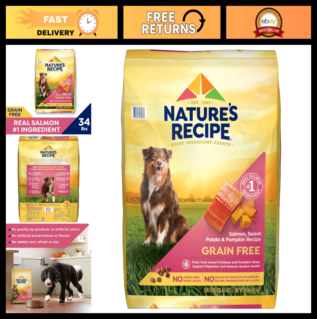 Grain-Free Dry Dog Food with Salmon, Sweet Potato & Pumpkin - 34 lb Bag