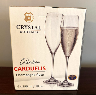 Crystal Bohemia Carduelis Champagne Flutes Set 6 Czech Crystal 10oz 290ml 10.25''