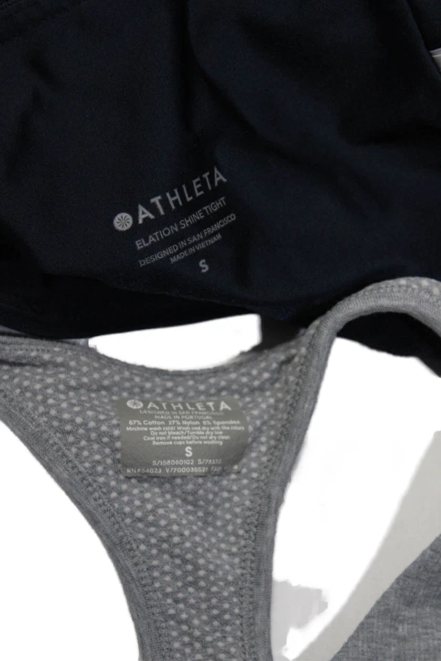 Conjunto de leggings sujetador deportivo acanalado cuello redondo Athleta para mujer gris azul talla pequeña Foto 3 de 3