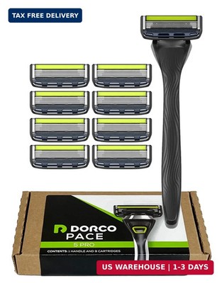 Dorco Pace 5 Pro Razors- Shaving System For Men with Trimmer - 1 Handle + 9 Cart