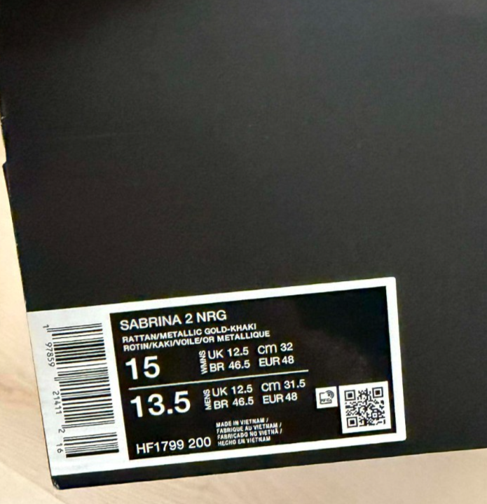 SIZE 15 WOMENS / 13.5 MENS - Nike Sabrina 2 NRG Metallic Gold
