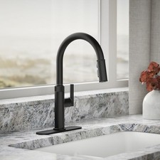 New In Box Kohler Lathe Black Pull Down Kitchen Faucet BOOST Spray R31627-BL