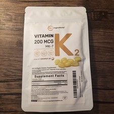 Vitamin K2 MK-7 200 mcg, with coconut oil 300 Count Pack of 1 exp 08/2026
