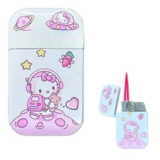 White Hello Cat Kitty Lighter Metal Pink Flame Astronaut Space Kawaii Y2K