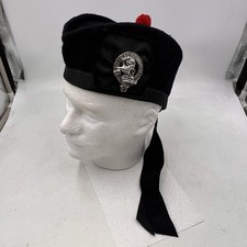 Vtg SCOTTISH PIPER GLENGARRY BLACK HAT 100 PURE WOOL WITH Metal BADGE 6 7/8