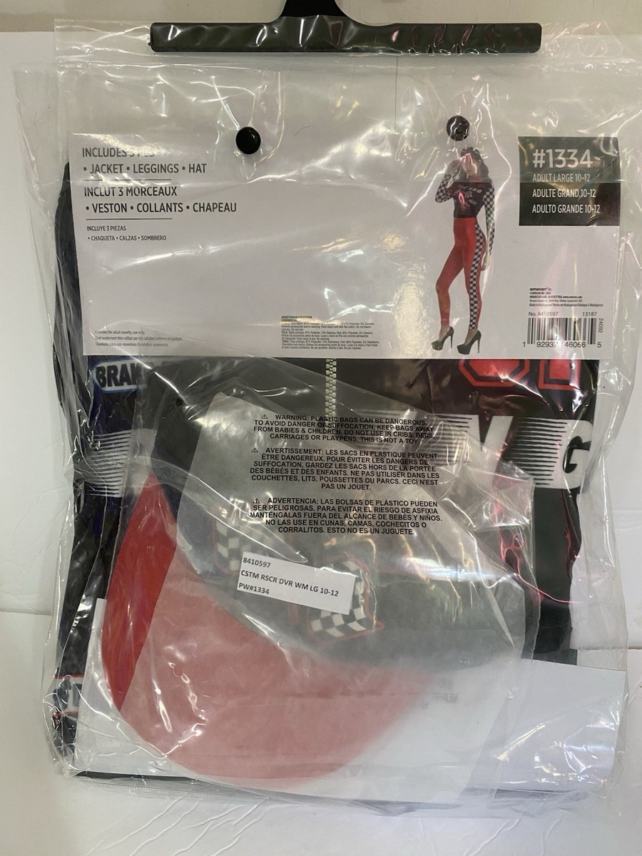 【o】 Racecar Driver Jacket/Leggings/Hat Adult L 10-12 Womens Halloween