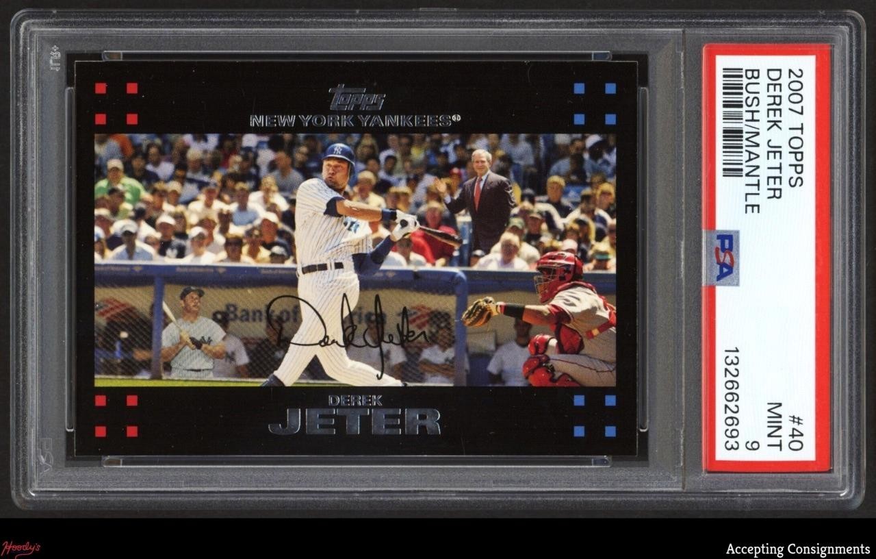 2007 Topps #40 Derek Jeter w/ Mickey Mantle and George Bush PSA 9 MINT Yankees view 1