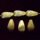 12 VINTAGE BRASS CORRUGATED TEARDROP 15x8mm. BEADS 2409