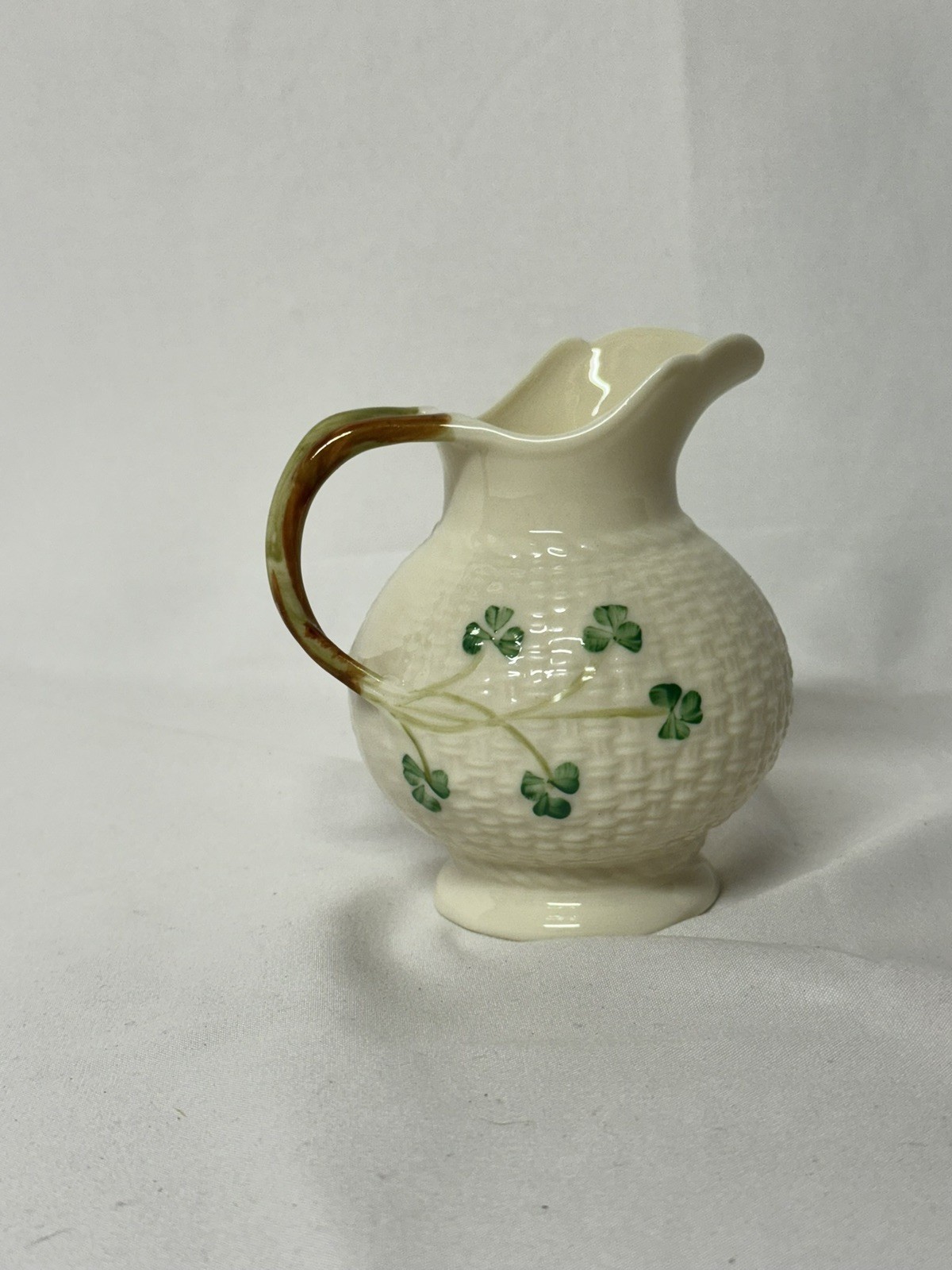 Vintage Belleek Shamrock Basket Weave Design Sugar and Open Creamer Set