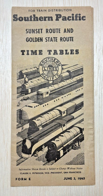 VINTAGE ZUGFAHRPLAN: 1945 SOUTHERN PACIFIC - Sunset & Golden State Route