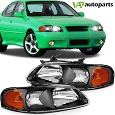 For Nissan for Sentra 2000-2003 Headlights Assembly Pair Black Housing Headlamp