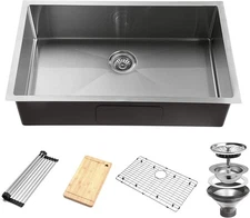 YSSOA 32" Workstation Kitchen Sink 20 Gauge Single Bowl Stainless Steel SILVER