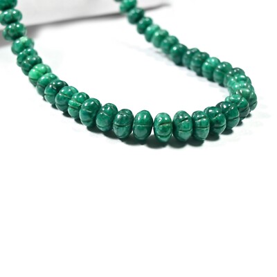 Natural A+ Green Beryl Emerald Gemstone Hand Carved Beads 18'' Beautiful Necklace