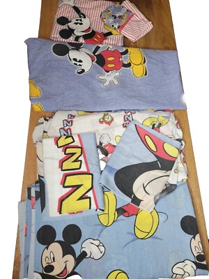Vtg Disney Mickey Mouse Sheet Set Sz Full 2 Fitted Sheets, 1 Flat, 4 Pillowcases