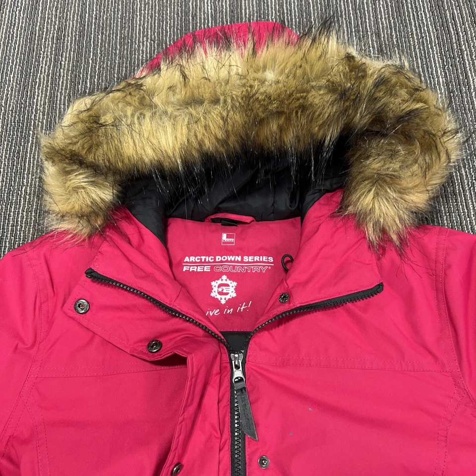 Chaqueta de esquí Free Country Arctic Down Series para mujer grande rosa imitación piel con capucha Foto 2 de 4