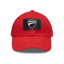 Ducati Racing Red Logo Dad Hat Leather Patch Adjustable Cap