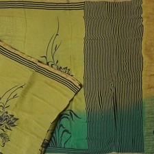 Vintage Olive Green Sarees 100 Pure Crepe Silk Printed Indian Sari 5YD Fabric