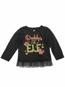 Infant-and-Toddler-Girls-Daddy-039-s-Lil-Elf-Christmas-Glitter-Baby-Tee-T-Shirt-4T