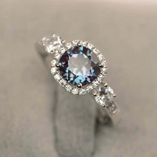 2.50Ct Round Cut Alexandrite Diamond Halo Engagement Ring 14K White Gold Finish