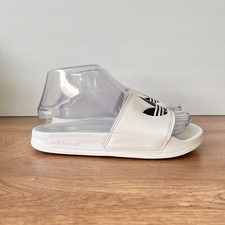 Adidas Adilette Lite White Slides Black Logo Slip On Sandals Men's Size 5