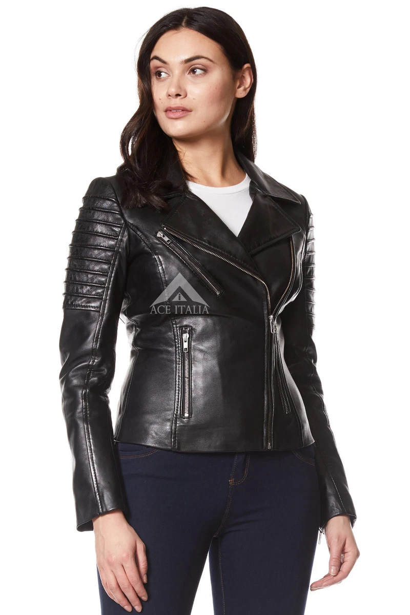 Ladies Real Leather Jacket Black Stylish Fashion Designer Soft Biker Style 9334