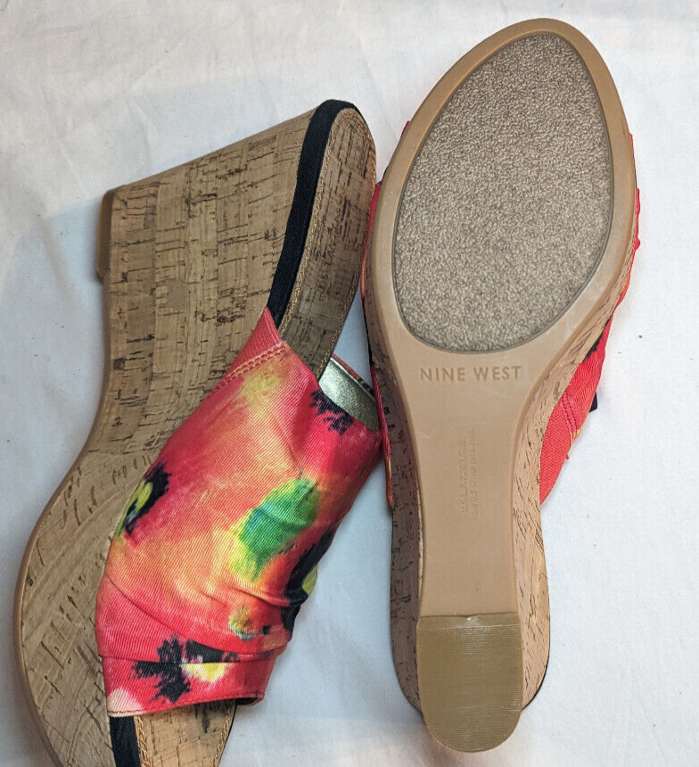 NEW NINE WEST  Cork Wedge Platform Heel Sandals Elspie Women Size 10M Multi Pink image 7
