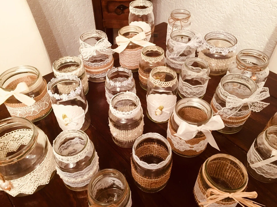 Vintage Deko Teelichtgläser Teelichthalter Hochzeit 25 Teilig Shabby Dekolicious - Bild 3 von 4