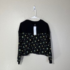 Adam Selman Sport Sweatshirt Womens Medium Pullover Black Yellow Blue Floral NEW