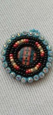 Vintage Hand Made Native American Beaded Medallion Pendant Leather Back