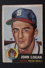 Johnny Logan (d.2013) BRAVES Autographed 1953 Topps #158 Signed Vintage Card