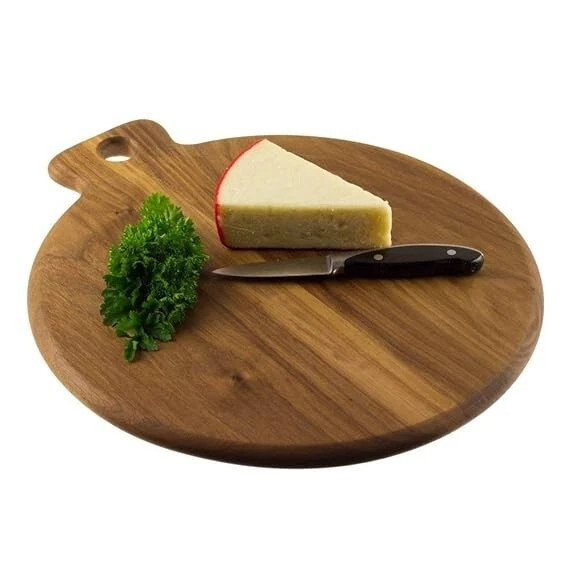 Wooden Cutting Board Round Serving Board Cheese Board with Handle Brown