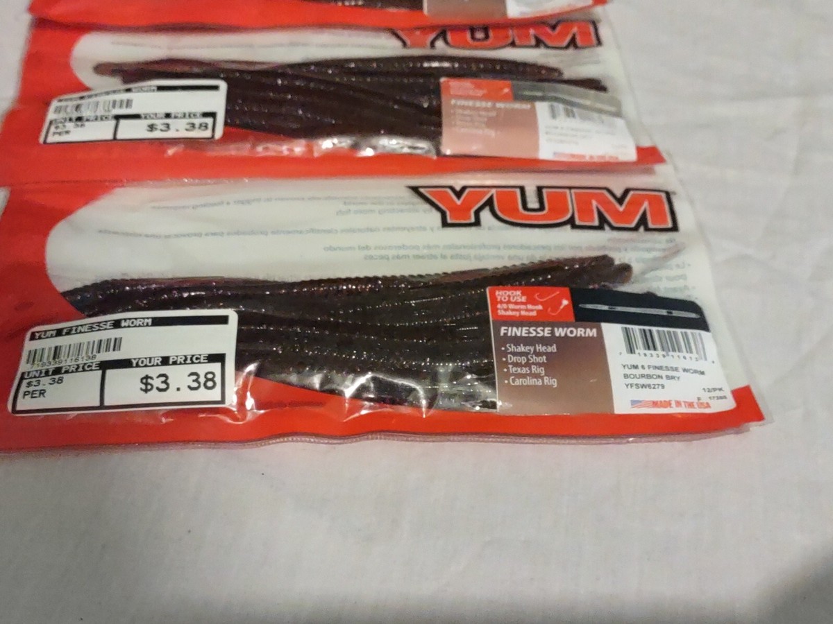 3 Packs Of 12 Yum 6 Finesse Worm YFSW6279 Bourbon Bry | eBay