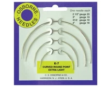 C.S. Osborne K-7 Curved Round Point X-Light Needle Card: 2-1/2", 3", 3-1/2" & 4"