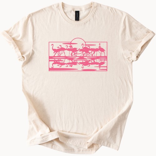 Flamingo Sunset Tee Pink Bird Graphic Shirt Tropical Top