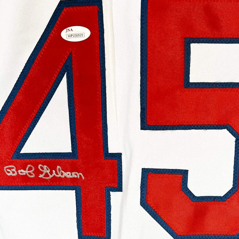 Camiseta de béisbol blanca abotonada firmada por Bob Gibson de St. Louis (JSA) Foto 2 de 3