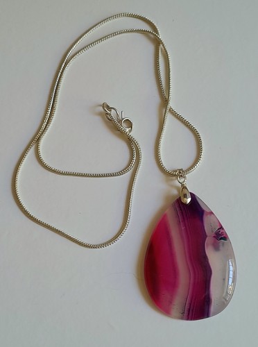 PENDENTE AGATA NASTRO NATURALE ROSA FUCSIA MODELLI VARI CON COLLANA ARGENTO 925 - Foto 18 di 23