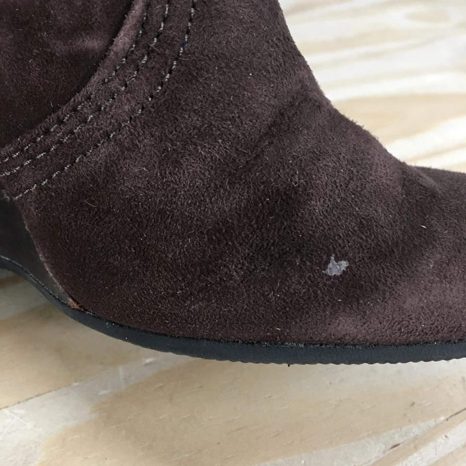 Tory Burch Botas Mujer 8 M Deanna Botín Negro Gamuza Cuero Tacones de Cuña Foto 3 de 4