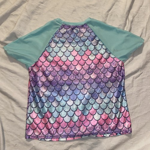 Mermaid Swim Shirt Girls XXL 18 Scale Print Cute Summer Swimwear Tee - Picture 5 of 7
