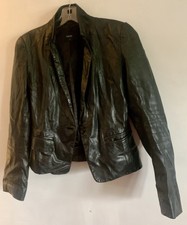 Oasis Black Biker Bomber Long Sleeves Short Leather Long Sleeves Jacket Size: S