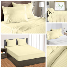 US Sizes Egyptian Cotton 1000 TC OR 1200 TC Ivory Stripes Choose Comfy Sheets