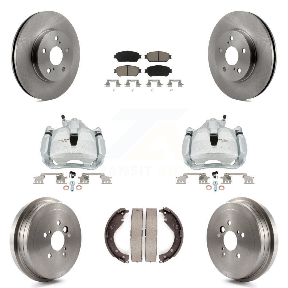 Front & Rear Disc Brake Caliper Rotors Drum Ceramic Pad Kit 8Pc Toyota Camry